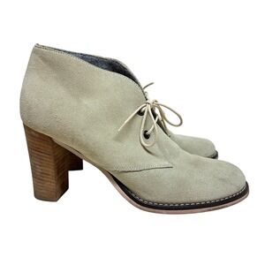Brunello Cucinelli Womens Beige Suede Lace Up Block Heel Desert Boots Size 38